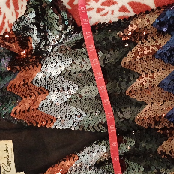 Coppola Shop vintage 70's sequin zig zag open cardigan jacket S M union made - Picture 5 of 16